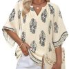 Womens 3/4 Sleeve V Neck Bohemian Peasant Blouses Casual Loose Fit Tunic Tops