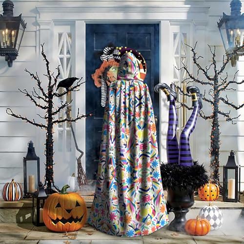 Mexican Otomi Animals Print Variety Hooded Cloak For Halloween Carnival Cosplay And Themed Parties Cloak
