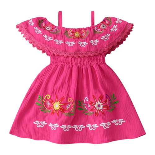 Mexican Dress for Baby Girls Traditional Cinco de Mayo Fiesta Dress Off-Shoulder Floral Embroidered Dress