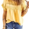 Womens Summer Tops Crewneck Lace Crochet Short Sleeve Shirts Casual Chiffon Blouses