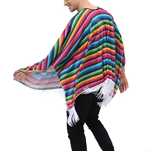 Cinco de Mayo Fiesta Serape Poncho Costume Mexican Fiesta Event Adult Costume Accessory Traditional Ponchos Cape