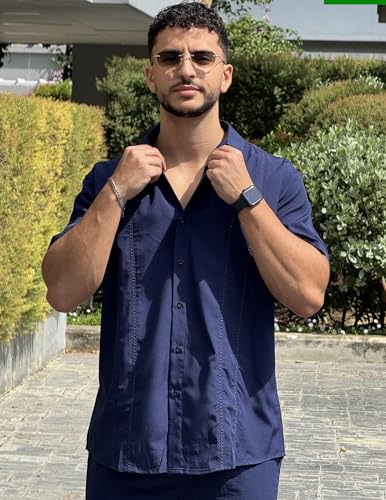 Mens Cuban Guayabera Shirt Short Sleeve Button Down Shirts Summer Beach Vacation Shirts