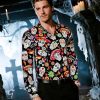 Men's Halloween Novelty Button Down Long Sleeve Shirt, S-4XL
