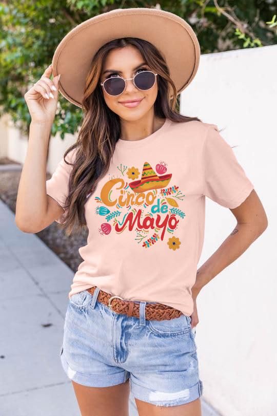 Cinco De Mayo Shirt for Women Mexican Sombrero T-Shirt Funny Mexican Fiesta Party Short Sleeve Tee Top