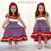 Toddler Girls Mexican Dress Little Girl Off Shoulder Bowknot Traditional Color Block Dresses