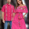 Men's Mexican Cuban Shirt Embroidered Traditional Button Down Shirt Summer Band Collar Short Sleeve Tops