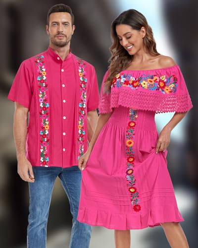 Men's Mexican Cuban Shirt Embroidered Traditional Button Down Shirt Summer Band Collar Short Sleeve Tops