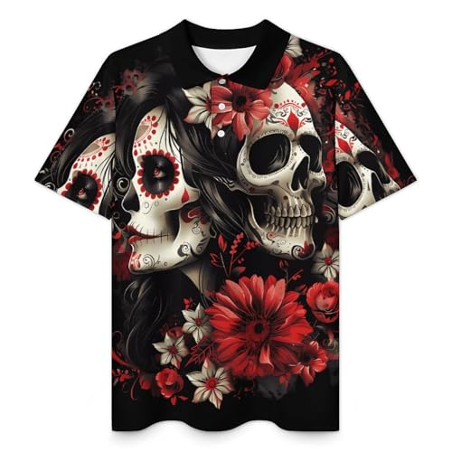 Mexican Day of The Dead Women Goth Men's Golf Polo Shirts Quick Dry Casual Sports Outdoor Tennis Shirt Jersey Tops