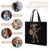 Mexican Skeleton Musician Printed Tote Bag for Women Fashion Handbag with Top Handles Shopping Bags for Work Travel