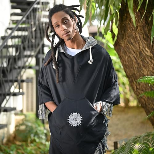 - Mens Poncho Hooded | 100% cotton & Reversible | Mexican Poncho Men Baja Hoodie Winter Pancho warm Cape Cowboy