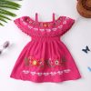 Mexican Dress for Baby Girls Traditional Cinco de Mayo Fiesta Dress Off-Shoulder Floral Embroidered Dress