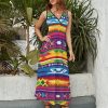 Ethnic Mexican Colorful Stripes Womens Casual Sleeveless Dress Maxi Long Beach Dress Sundress
