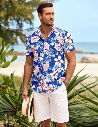 Mens Hawaiian Shirt Short Sleeve Button Down Shirts Tropical Summer Beach Shirts Casual Floral Aloha Shirts