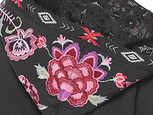Women's Full Zip Long Sleeve Embroidered Sweatshirt Floral Boho Embroidered Mexican Hoodie Fall Winter Coat Tops Jackets