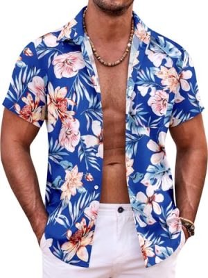 Mens Hawaiian Shirt Short Sleeve Button Down Shirts Tropical Summer Beach Shirts Casual Floral Aloha Shirts