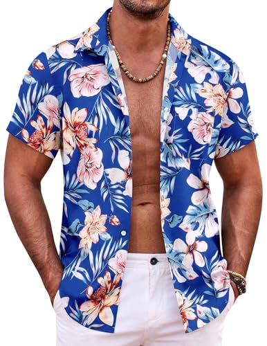 Mens Hawaiian Shirt Short Sleeve Button Down Shirts Tropical Summer Beach Shirts Casual Floral Aloha Shirts