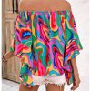 Women's Off The Shoulder Tops Boho Asymmetrical 3/4 Sleeve Ruffle Colorful Blouses Shirt Tops Dressy Casual