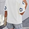 Mexican Embroidered Tops for Women Floral Short Sleeve Boho Tops Bow Tie V Neck Peasant Blouse Loose Summer Tops
