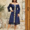 Mexican Dress for Women Embroidered Traditional Fiesta Dresses Style Long Sleeve Floral Diverse Embroidered Patterns