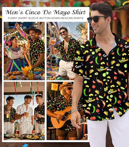 Men's Cinco De Mayo Shirt Funny Short Sleeve Button Down Mexican Shirts