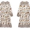 Womens Women's Long Sleeve Floral Print Retro V Neck Tassel Bohemian Midi Dresses