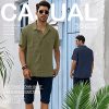 Mens Guayabera Shirts Linen Short Sleeve Button Down Casual Beach Cuban Camp Mexican Shirt for Men Khaki