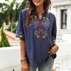 Women's Mexican Embroidered Tops Boho Floral Peasant Shirt Bohemian Traditional Clothes Fiesta Tunic Blouse