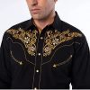 Men's Western Shirt Long Sleeve Embroidered Cowboy Casual Snap Button Shirt