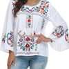 Women's Summer Boho Embroidery Mexican Bohemian Tops Shirt Tunic