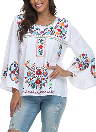 Women's Summer Boho Embroidery Mexican Bohemian Tops Shirt Tunic