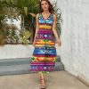 Ethnic Mexican Colorful Stripes Womens Casual Sleeveless Dress Maxi Long Beach Dress Sundress