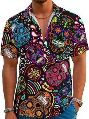 Funny Neon Hawaiian Shirt for Men Button Down Tropical Beach Aloha Shirt Summer Holiday Glow Party Outfits