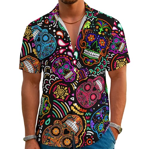 Funny Neon Hawaiian Shirt for Men Button Down Tropical Beach Aloha Shirt Summer Holiday Glow Party Outfits
