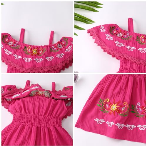Mexican Dress for Baby Girls Traditional Cinco de Mayo Fiesta Dress Off-Shoulder Floral Embroidered Dress