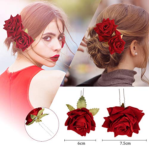 4 Pieces Rose Flower Hair Clip Big Rose Brooch Floral Clips Mexican Flower Hair Accessories for Woman Flamenco Dancer Bridal