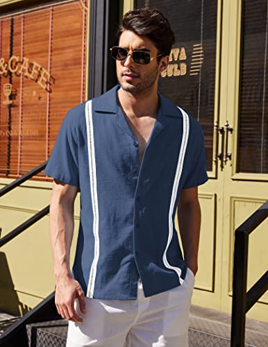 Men's Cuban Guayabera Shirt Short Sleeve Button Down Shirts Casual Summer Beach Linen Shirts