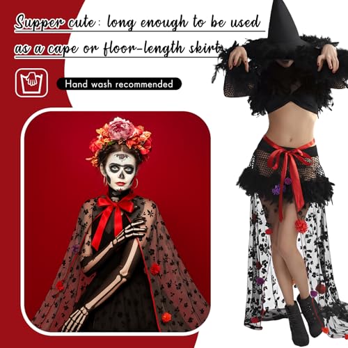 Women Halloween Day of Dead Costume Halloween Mexican Flower Skirt Gothic Dress for Halloween Costume Dress Party