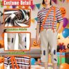 Mexican TV Cosplay Costume for Adult Men, Patchwork Overalls Suit Set with Striped T-shirt Hat for Halloween Party Outfit