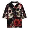 Mexican Day of The Dead Women Goth Workout T-Shirts for Men Collar Neck Summer T-Shirt Mid Sleeve Casual Tee Tops