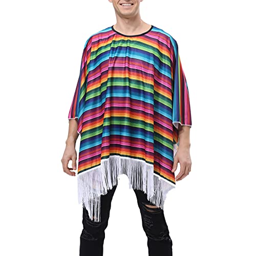 Cinco de Mayo Fiesta Serape Poncho Costume Mexican Fiesta Event Adult Costume Accessory Traditional Ponchos Cape