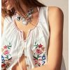 Women's Floral Embroidered Tops Y2K Sleeveless Scoop Neck Button Down Tank Top