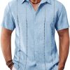 Mens Cuban Guayabera Shirts Short Sleeve Button Down Linen Shirt Mexican Casual Beach Summer Tops