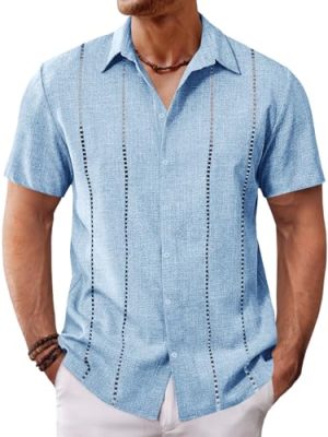 Mens Cuban Guayabera Shirts Short Sleeve Button Down Linen Shirt Mexican Casual Beach Summer Tops