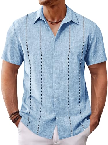 Mens Cuban Guayabera Shirts Short Sleeve Button Down Linen Shirt Mexican Casual Beach Summer Tops