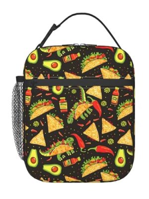 Reusable Taco Dinosaur Avocado Lunch Box for Kids Girls Boys Women Adult, Insulated Mexican Food Lunch Bag,Polyester Cooler