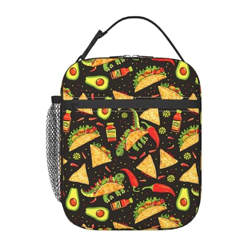 Reusable Taco Dinosaur Avocado Lunch Box for Kids Girls Boys Women Adult, Insulated Mexican Food Lunch Bag,Polyester Cooler