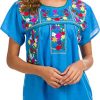 Women's Embroidered Mexican Peasant Blouse Mexico Summer Shirt Short Sleeve