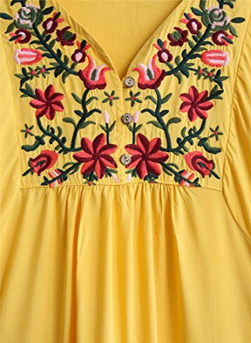 Summer Dress V Neck Mexican Embroidered Peasant Women's Dressy Tops Blouses