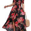 Women Short Sleeve Off Shoulder Floral High Low Flowy Summer Party Long Maxi Dress