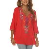 Women's Mexican Embroidered Tops Bohemian Style Peasant 3/4 Sleeve Fiesta Shirts Boho Tunic Blouses Hippie Clothes